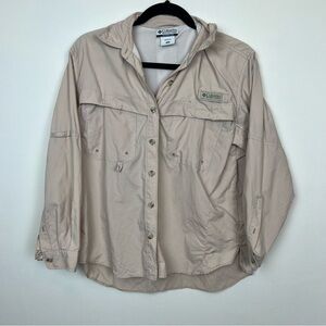 Columbia Button Down Fishing Shirt UPT 30+ Light Pink Sz Petite Medium Hiking